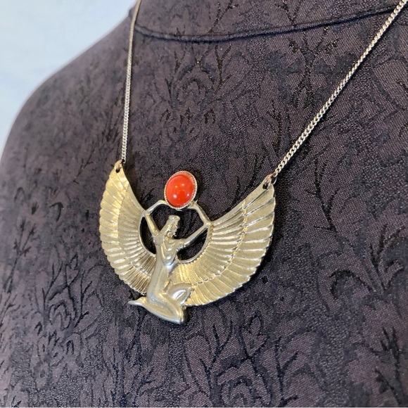 Jewelry - 💸 5/20 Large Egyptian Goddess Isis Statement Necklace w/ Orange Stone